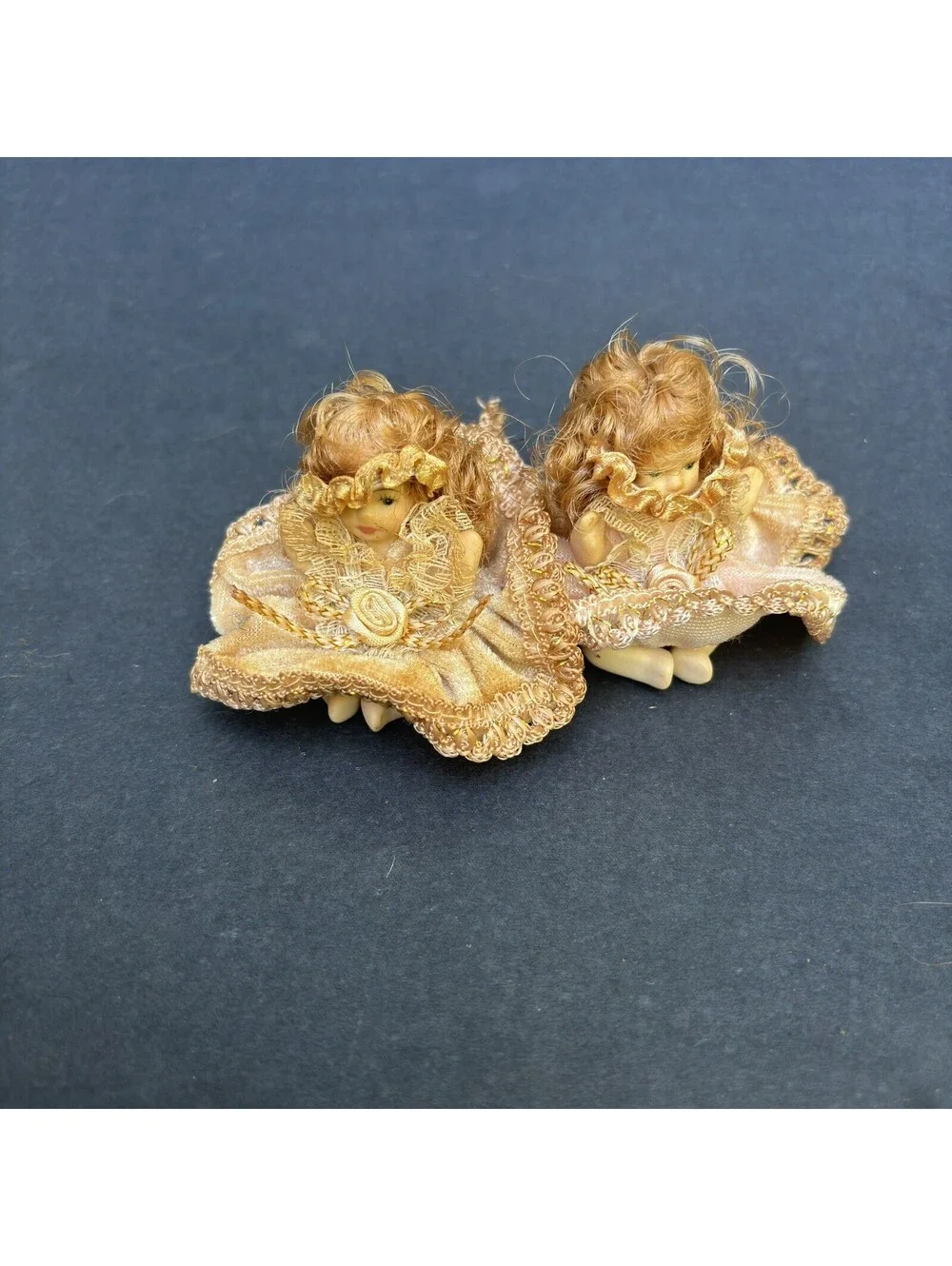 Vtg. Two Porcelain Cameo Sitting Dolls 2.5